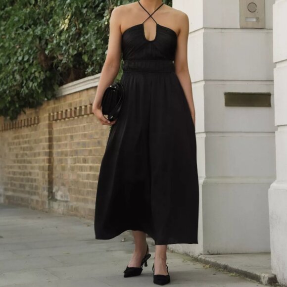 NWT Boden Black Satin Ruched Bust Maxi Dress Size 8